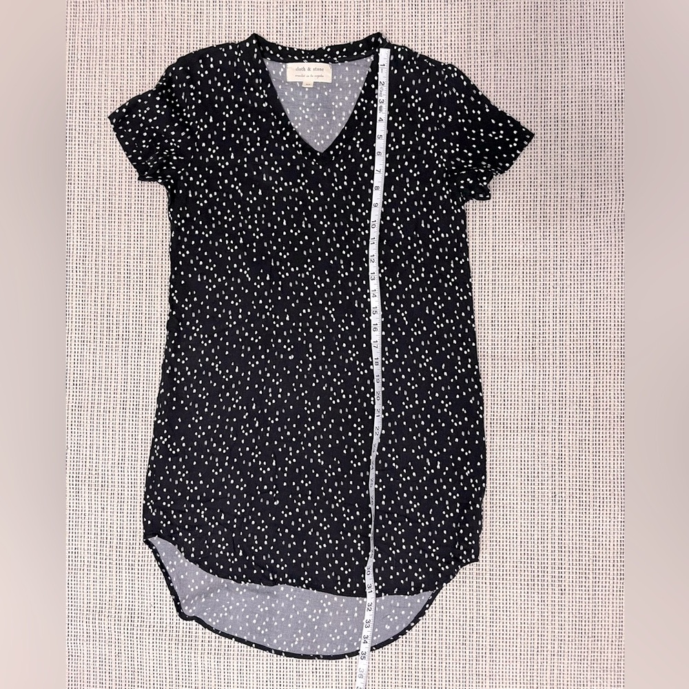 Cloth & Stone Tunic Dress XS Black‎ White Dot 100% Rayon Short Sleeve - Picture 5 of 7
